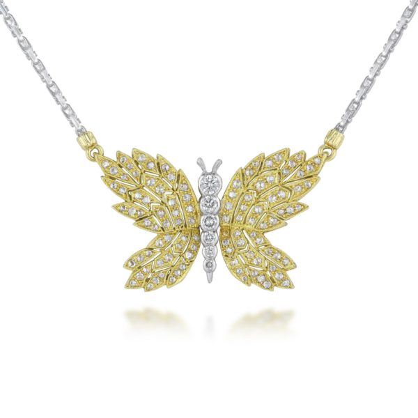 Buccellati 18K Yellow and White Diamond Butterfly Pendant Necklace